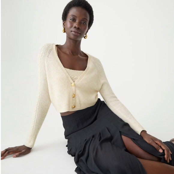 NWT J. Crew Supersoft cropped cable-knit sweater-tank set - Picture 1 of 8